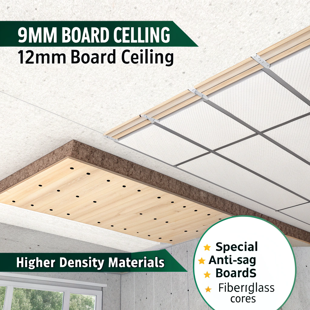 Installing gypsum board for ceiling A construction worker installing gypsum board on a ceiling