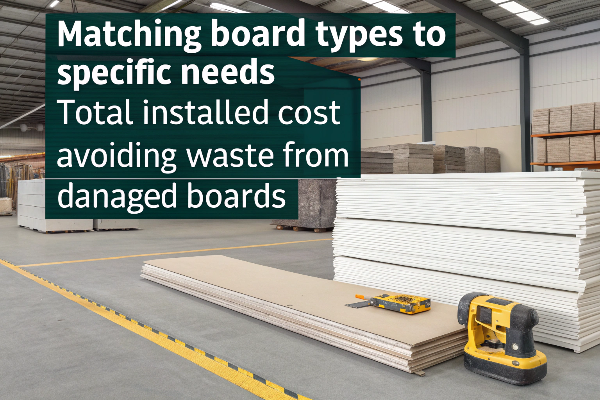 Inspecting gypsum board quality A person's hand inspecting the edge of a gypsum board